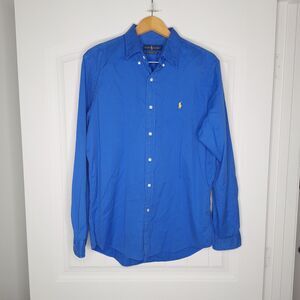 Ralph Lauren Shirt Mens Large Blue Featherweight Twill Long Sleeve Button Front